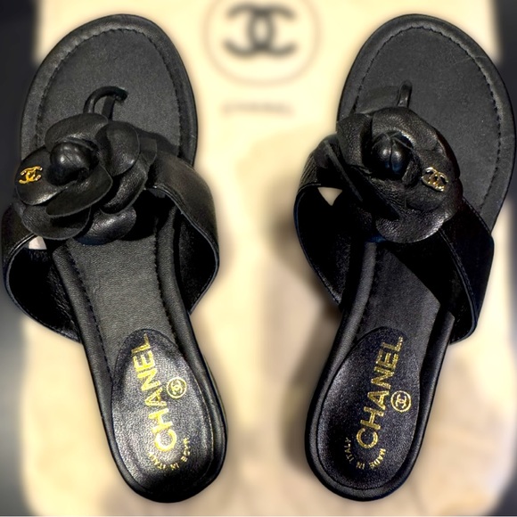 CHANEL Shoes - Authentic Like New Chanel Camellia Flower Sandal Women’s 37, Black